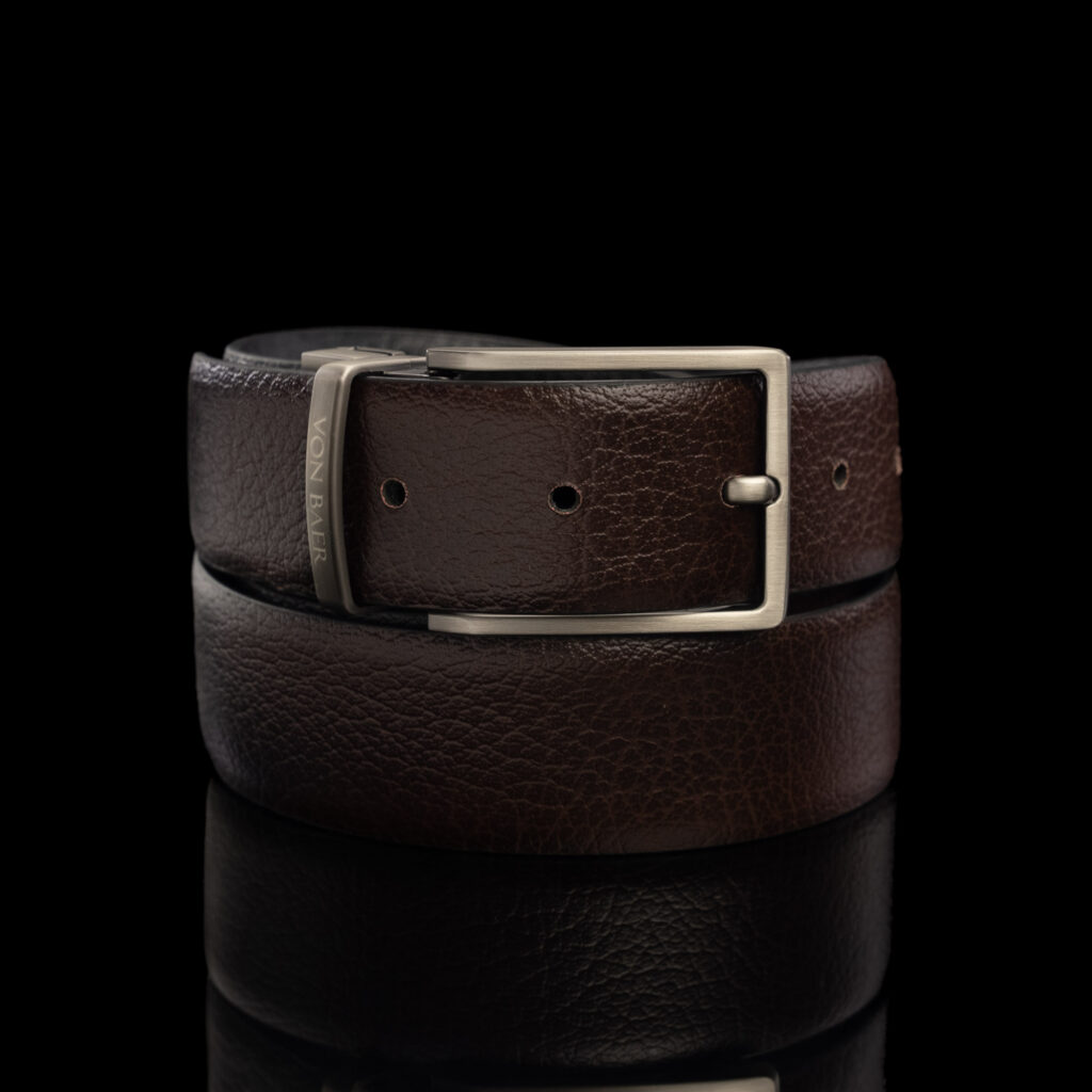 von baer premier kvaliteetne nahast kahepoolne püksirihm pruun rihm ja brushed graphite pannal