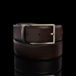 von baer premier kvaliteetne nahast kahepoolne püksirihm pruun rihm ja brushed graphite pannal