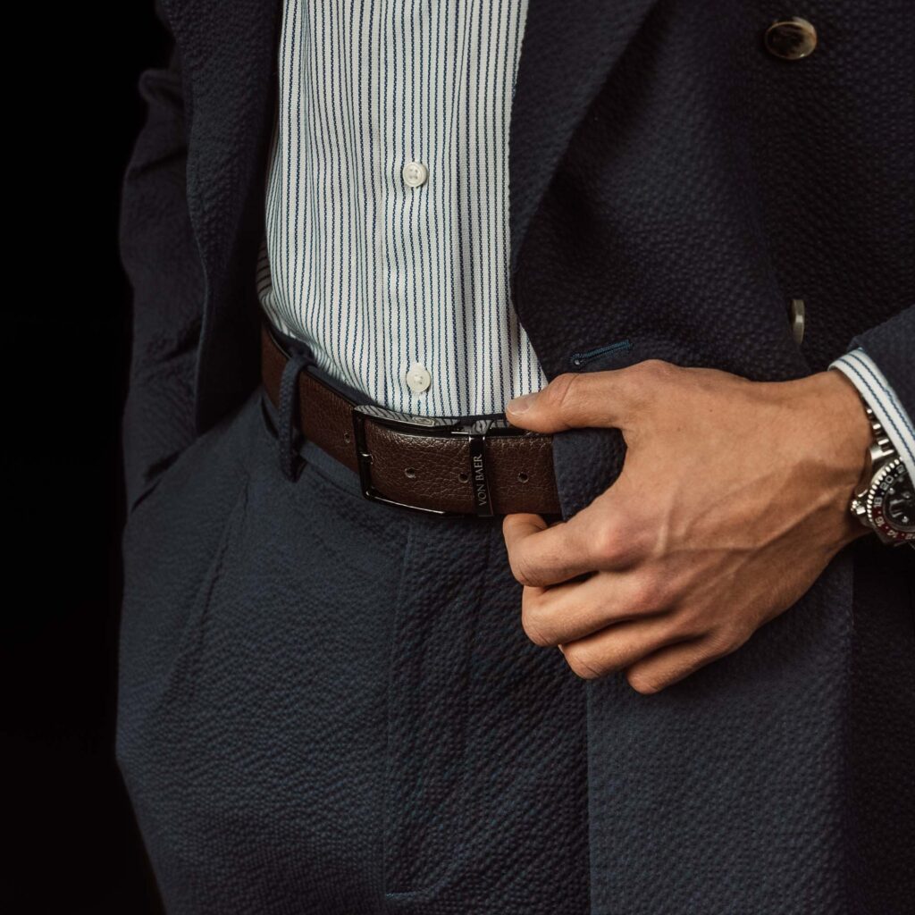 von baer premier luksuslik kahepoolne nahast püksirihm meestele pruun ja must