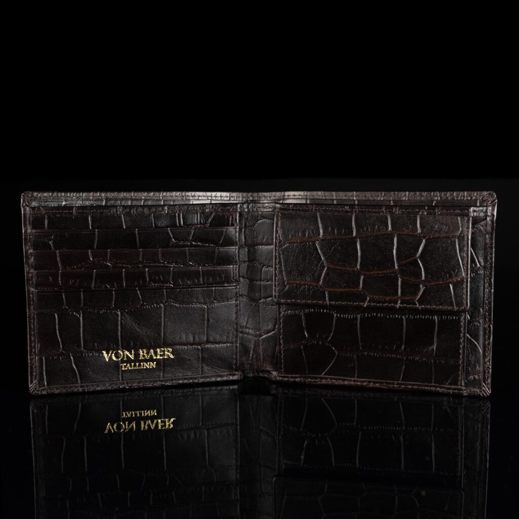 classic croco meeste rahakott pruun avatud