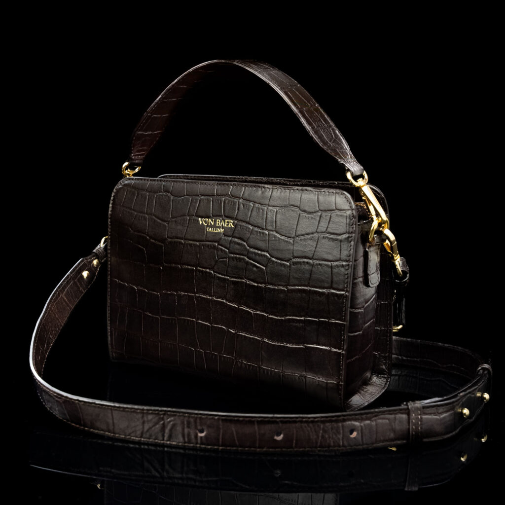 von baer model 1 nahast naiste kaekott pruun croc print eemaldatav sangaga ja reguleeritava ollarihmaga