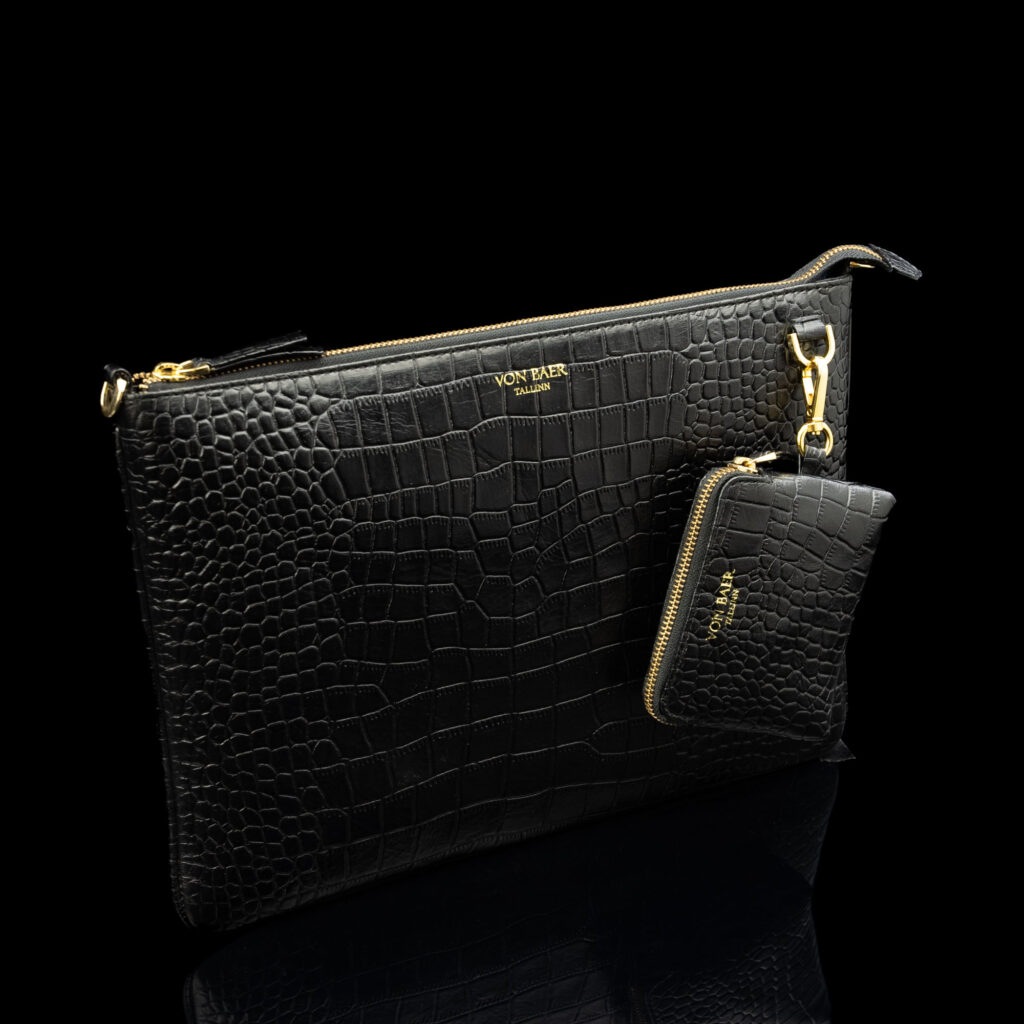 von baer nahast naiste sulearvutikott lukuga must croco väikese juhtmekotiga