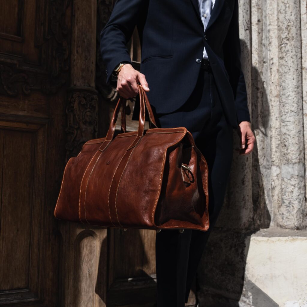 von baer weekender meeste luksuslik nahast reisikott pruun õlarihmaga modedlliga