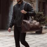 von baer weekender suur nahast reisikott pruun õlarihmaga eesti disain